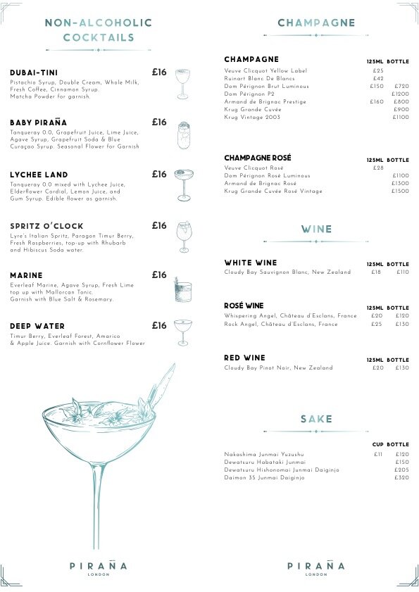 pirana london menu