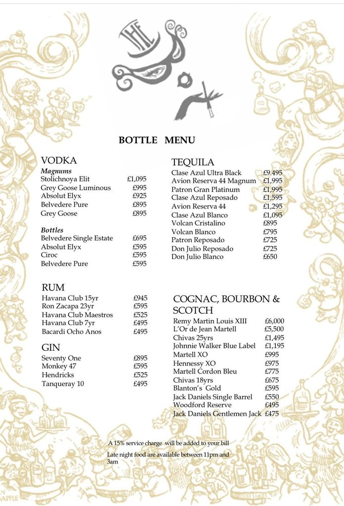 the box bottle menu