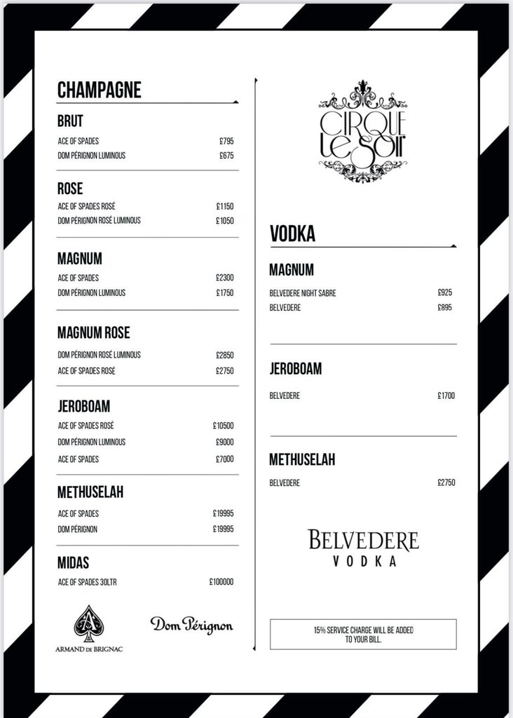 cirque le soir menu